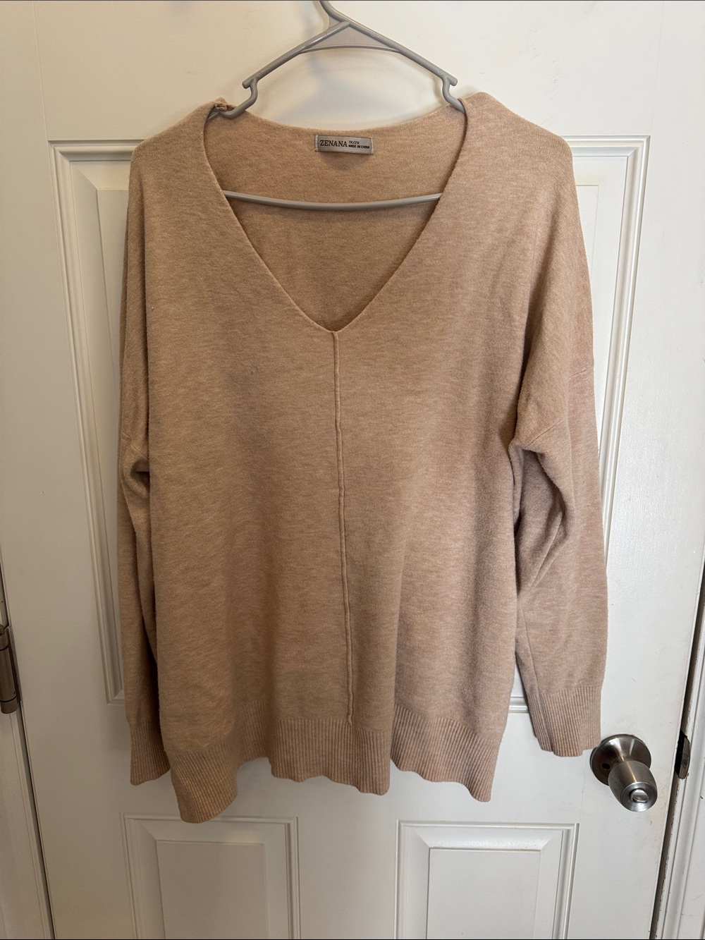 Zenana Outfitters Light Beige V-Neck Pullover Sweater